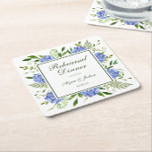 Blauwe Hortensia Script Proefbruiloftsdiner Kartonnen Onderzetters (Schuin)