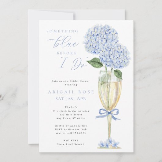 Blauwe Hortensia Something Blue Bruidsfeest Kaart (Voorkant)