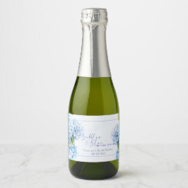 Blauwe Hortensia Something Blue Bruidsfeest Sparkling Wijnetiket