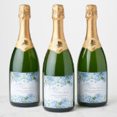 Blauwe Hortensia Something Blue Bruidsfeest Sparkling Wijnetiket (Flessen)