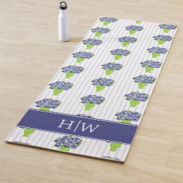 Blauwe Hortensia Streep Monogram Kustpatroon Yog Yogamat