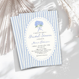 Blauwe Hortensia Strepen Bruiloft Feest Uitnodigin Kaart