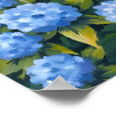Blauwe Hortensia Struiken Bloemschildering Poster (Hoek)