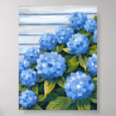 Blauwe Hortensia Struiken Bloemschildering Poster (Voorkant)