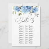 Blauwe Hortensia Tafel Nummer Zitplaats Kaarten (Voorkant)