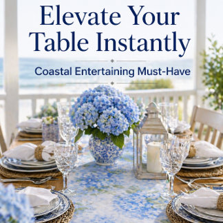 Blauwe Hortensia Tafel Runner | Elegante Bloemen Korte Tafelloper