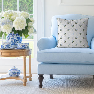 Blauwe Hortensia Traliewerk Monogram Kussen