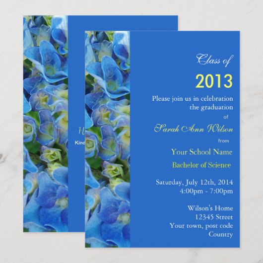 Blauwe hortensia tuin bloem afstudeerfeest kaart (Voorkant / Achterkant)