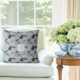 Blauwe Hortensia Tuin Monogram Kussen