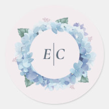 Blauwe Hortensia Tuin Monogram Trouwsticker
