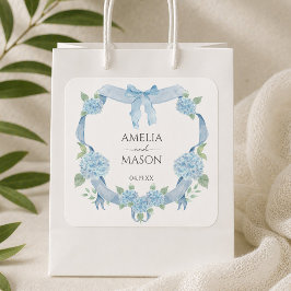 Blauwe Hortensia Wapen Waterverf Trouwfeest Vierkante Sticker