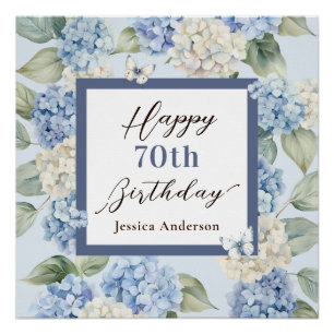 Blauwe Hortensia Watercolor 70e Verjaardag Perfect Poster