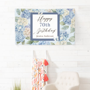 Blauwe Hortensia Watercolor 70e Verjaardag Spandoek