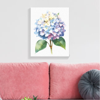 Blauwe Hortensia Watercolor Bloemendruk Canvas Afdruk