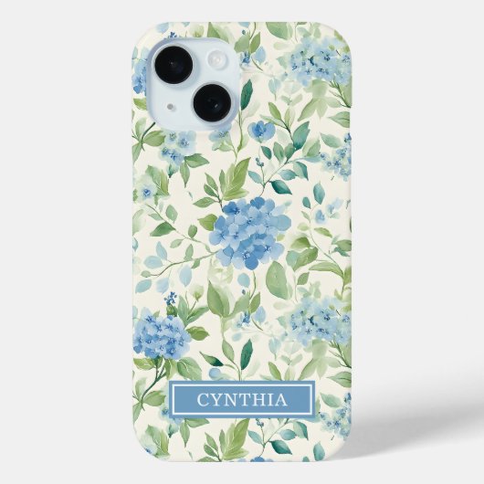 Blauwe Hortensia Watercolor Monogram Case-Mate iPhone Case (Achterkant)