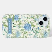 Blauwe Hortensia Watercolor Monogram Case-Mate iPhone Case (Achterkant (horizontaal))
