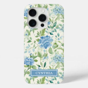 Blauwe Hortensia Watercolor Monogram iPhone 15 Pro Case