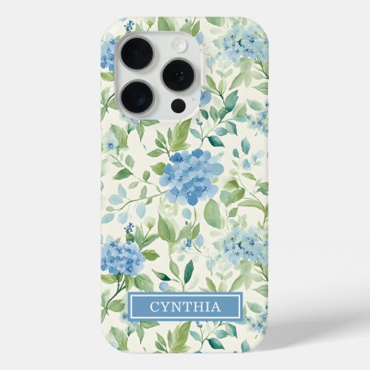 Blauwe Hortensia Watercolor Monogram Case-Mate iPhone Case (Achterkant)
