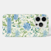Blauwe Hortensia Watercolor Monogram Case-Mate iPhone Case (Achterkant (horizontaal))