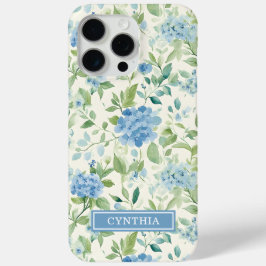 Blauwe Hortensia Watercolor Monogram iPhone 15 Pro Max Hoesje