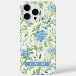 Blauwe Hortensia Watercolor Monogram iPhone 16 Pro Max Hoesje