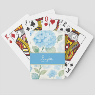 Blauwe Hortensia Watercolor Naam Pokerkaarten