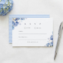 Blauwe Hortensia Waterverf Bloemen Bruiloft RSVP Kaartje