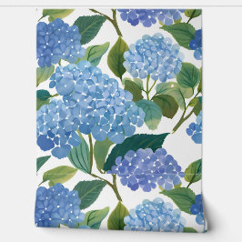 Blauwe Hortensia Waterverf Bloemenkoraal Behang