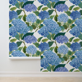 Blauwe Hortensia Waterverf Bloemenkoraal Behang