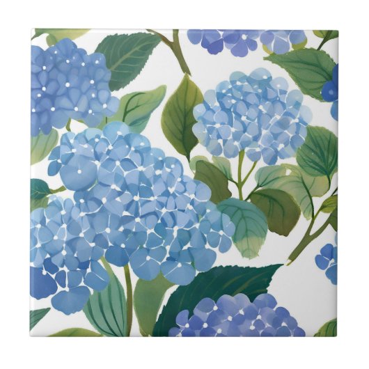 Blauwe Hortensia Waterverf Bloemenkoraal Tegeltje (Voorkant)