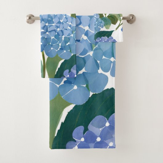 Blauwe Hortensia Waterverf Bloemenkust Bad Handdoek (Insitu)