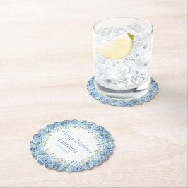 Blauwe Hortensia Waterverf Bloemige Verjaardag Kartonnen Onderzetters