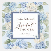 Blauwe Hortensia Waterverf Bruidsdouche Vierkante Sticker (Voorkant)