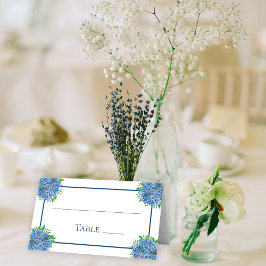 Blauwe Hortensia Waterverf Bruiloft Tafelnummer Plaatskaartje