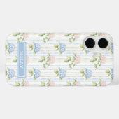 Blauwe Hortensia Waterverf Gestreept Gepersonalise Case-Mate iPhone Case (Achterkant (horizontaal))
