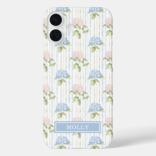 Blauwe Hortensia Waterverf Gestreepte Gepersonalis Case-Mate iPhone Case (Achterkant)