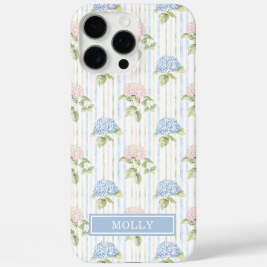 Blauwe Hortensia Waterverf Gestreepte Gepersonalis Case-Mate iPhone Case (Achterkant)