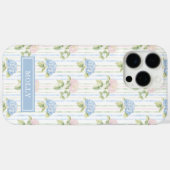Blauwe Hortensia Waterverf Gestreepte Gepersonalis Case-Mate iPhone Case (Achterkant (horizontaal))