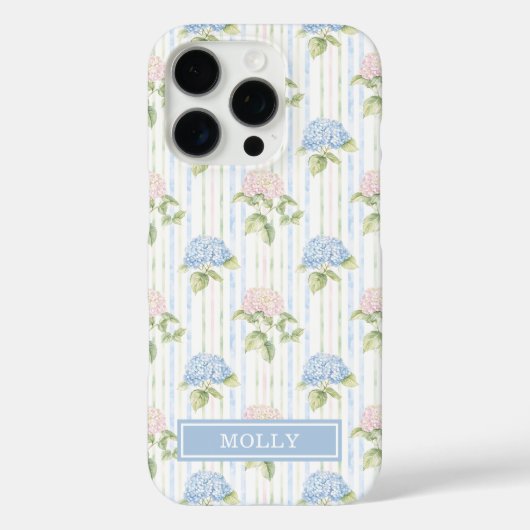 Blauwe Hortensia Waterverf Gestreepte Gepersonalis Case-Mate iPhone Case (Achterkant)