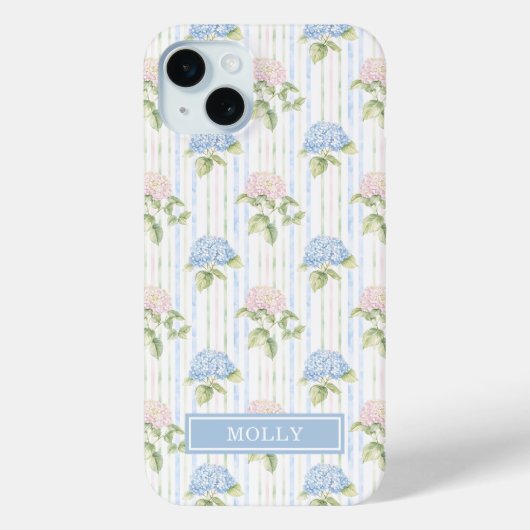 Blauwe Hortensia Waterverf Gestreepte Gepersonalis Case-Mate iPhone Case (Achterkant)