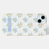 Blauwe Hortensia Waterverf Gestreepte Gepersonalis Case-Mate iPhone Case (Achterkant (horizontaal))