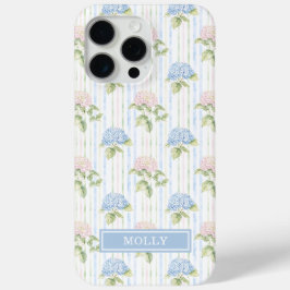 Blauwe Hortensia Waterverf Gestreepte Gepersonalis iPhone 15 Pro Max Hoesje
