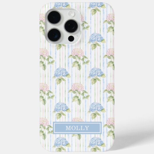 Blauwe Hortensia Waterverf Gestreepte Gepersonalis Case-Mate iPhone Case (Achterkant)