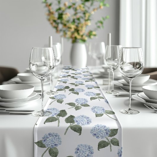 Blauwe Hortensia Waterverf Korte Tafelloper