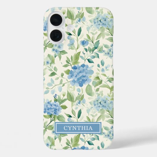 Blauwe Hortensia Waterverf Monogram Case-Mate iPhone Case (Achterkant)