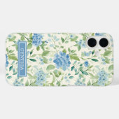 Blauwe Hortensia Waterverf Monogram Case-Mate iPhone Case (Achterkant (horizontaal))