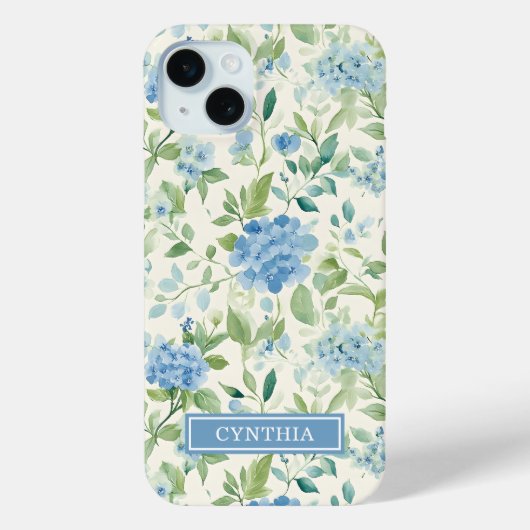 Blauwe Hortensia Waterverf Monogram Case-Mate iPhone Case (Achterkant)