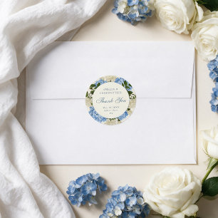 Blauwe Hortensia Witte Roos Trouw Dank Je Wel Ronde Sticker