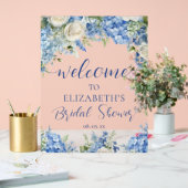 Blauwe Hortensia Witte Rozen Bloemenscript Welkom Acryl Bord (Huwelijk)