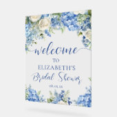 Blauwe Hortensia Witte Rozen Bloemenscript Welkom Acryl Bord (Hoek)